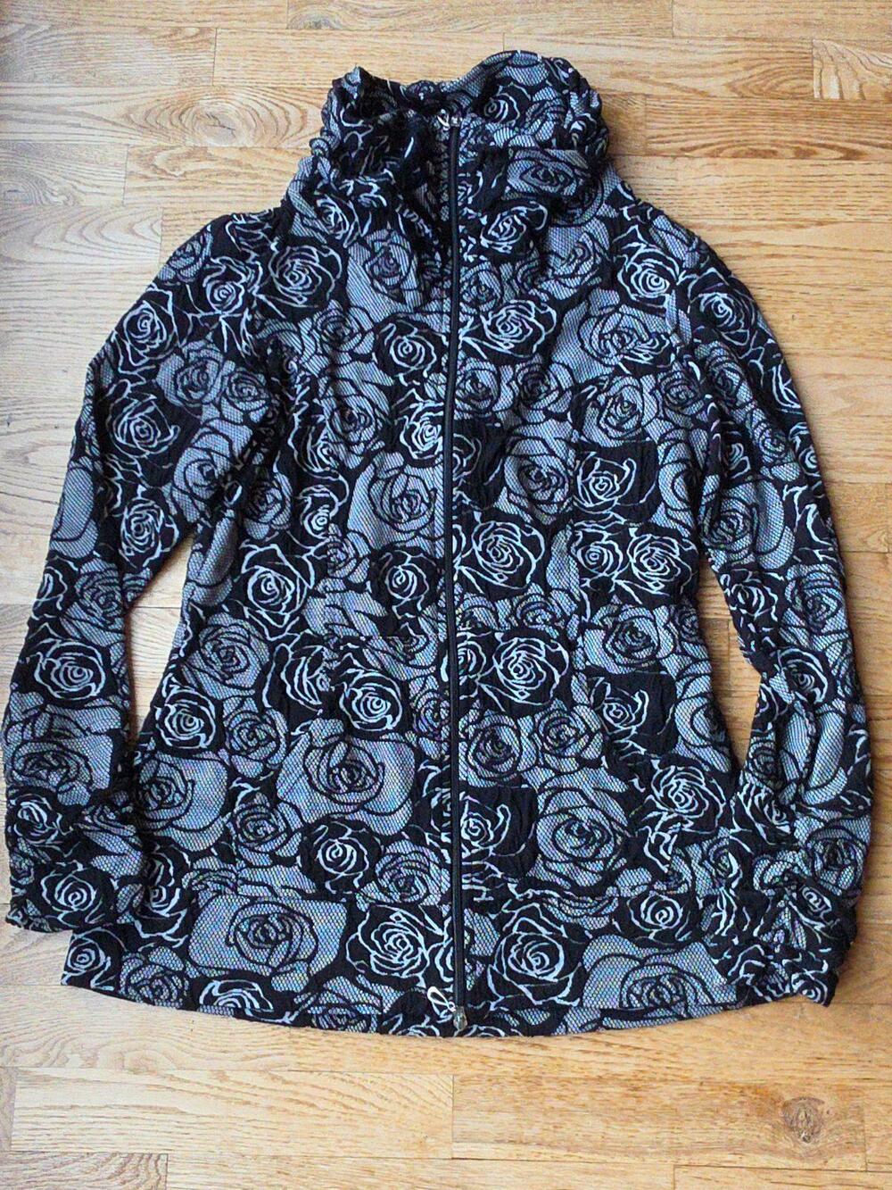 (10) Joseph Ribkoff Floral Casual Elegant Black Rose Print Zip Long Ruched